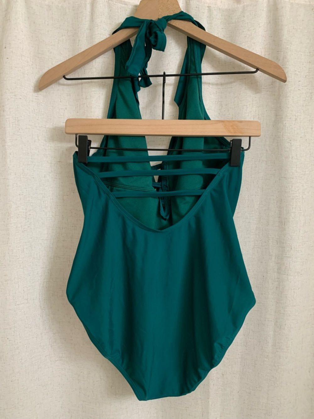 Bleu Rod Beattie Let Loose Teal Ruffle Halter Plunge Neck One Piece Swimsuit 12 - Picture 2 of 5